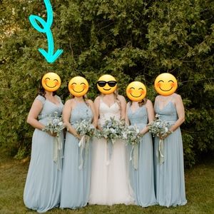 David's Bridal Lace Shoulder Dusty Blue Bridesmaids Dress